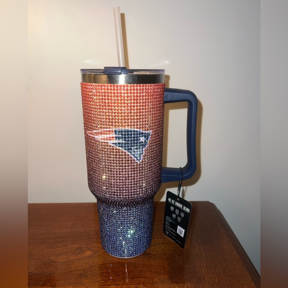 New England Patriots 40oz Bling Ombre Tumbler with Handle